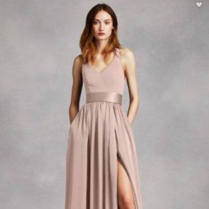 Vera Wang Halter Bridesmaid Dress with Sash NWT - Color Biscotti